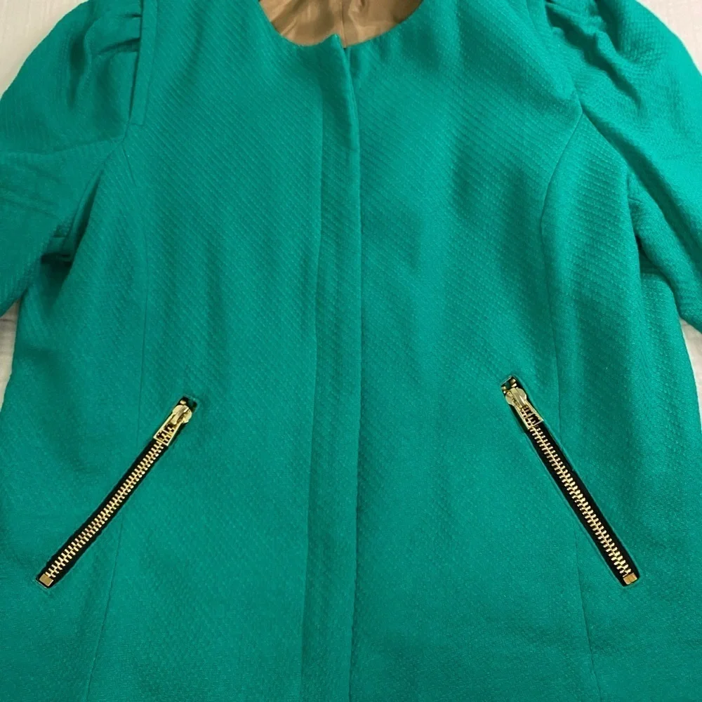 MNG Suit Green Blazer Jacket Gold Accents Size Large Classic Preppy Full Zip